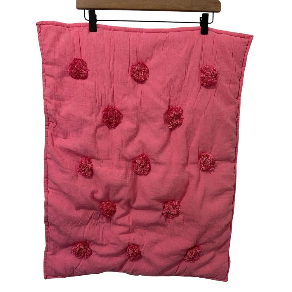 Pottery Barn Teen Pink Standard Pillow Sham Crinkle Puff Pompom Pom Pom Boho